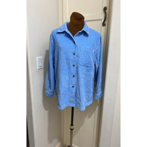 REPOSH // L L BEAN Corduroy Shirt Jacket Women Size M Blue Wide Wale Long Sleeve